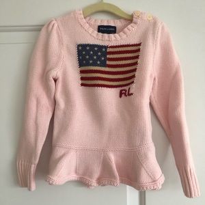 Ralph Lauren RL girls American flag sweater pink peplum size 6